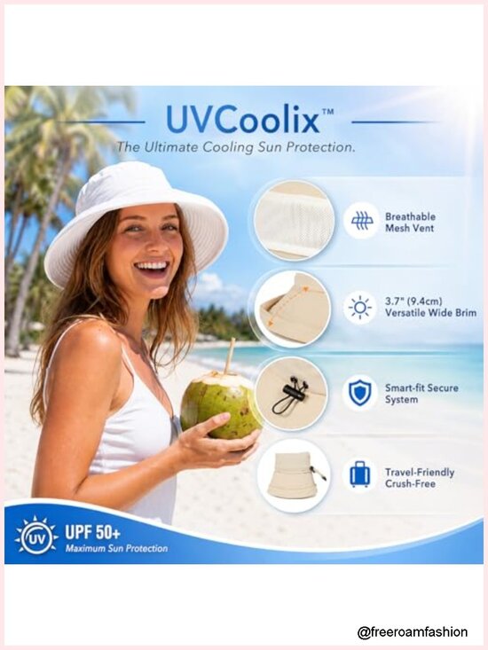 Wide Brim Bucket Sun Hat with Ponytail Hole UPF 50+ Packable